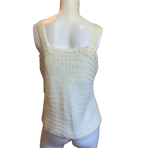 Hand Knit/Crochet Cream Sweater Tank Top sz S/M - Picture 3 of 6